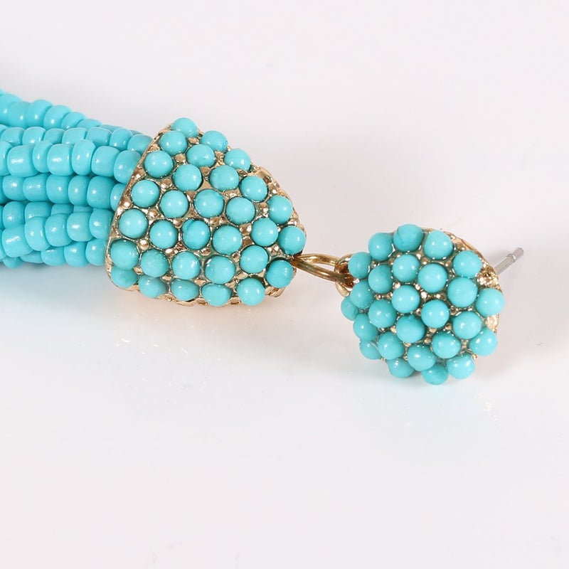 NLCAC Women's Beaded tassel earrings Long Fringe Drop Earrings Dangle Turquoise - Image 5